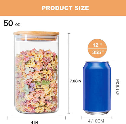 50oz Glass Food Storage Jars Set of 6,Glass Storage Containers Clear Glass Food Canister with