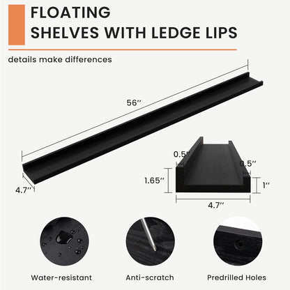 Solid Ash Wood Picture Ledge Shelf, Floating Shelves Set of 2, 56 Inch Long Large Ledge Shelves