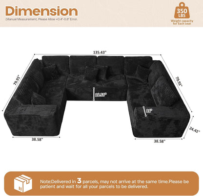 Cloud Sectional Couches for Living Room,U Shaped Modular Sofas No Assembly,135x79 Inches Plush