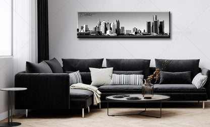 DJSYLIFE Detroit Skyline Wall Art Black and White Canvas Prints USA Skyscraper Panoramic Cityscape