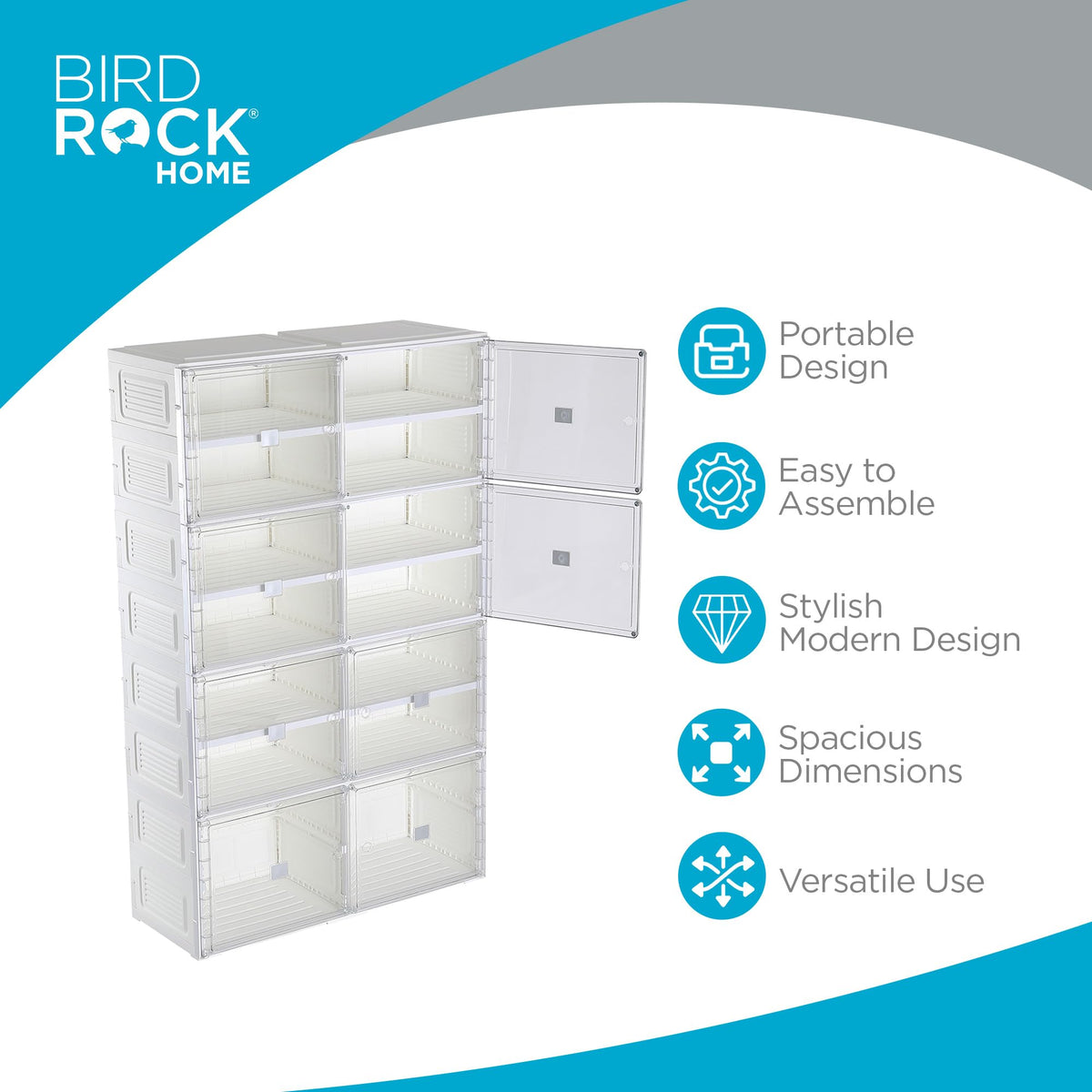 BIRDROCK HOME Shoe Rack for Closet Floor | 7 Tiers Freestanding Storage Cabinet w/ 12 Wide/Small