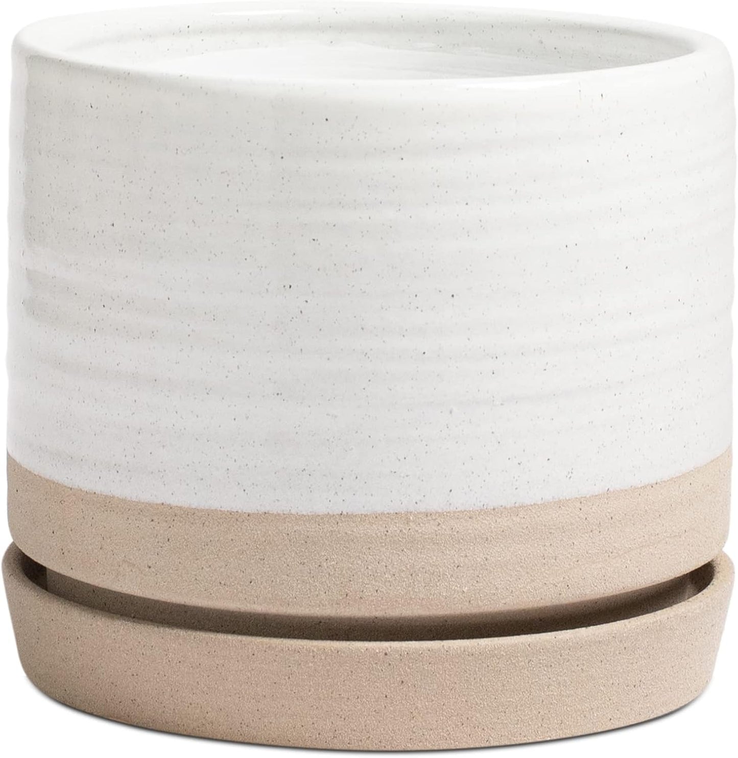 8 Inch Pots for Plants, Ceramic Planter Pot with Drainage Hole & Saucer, Indoor or Outdoor Cylinder