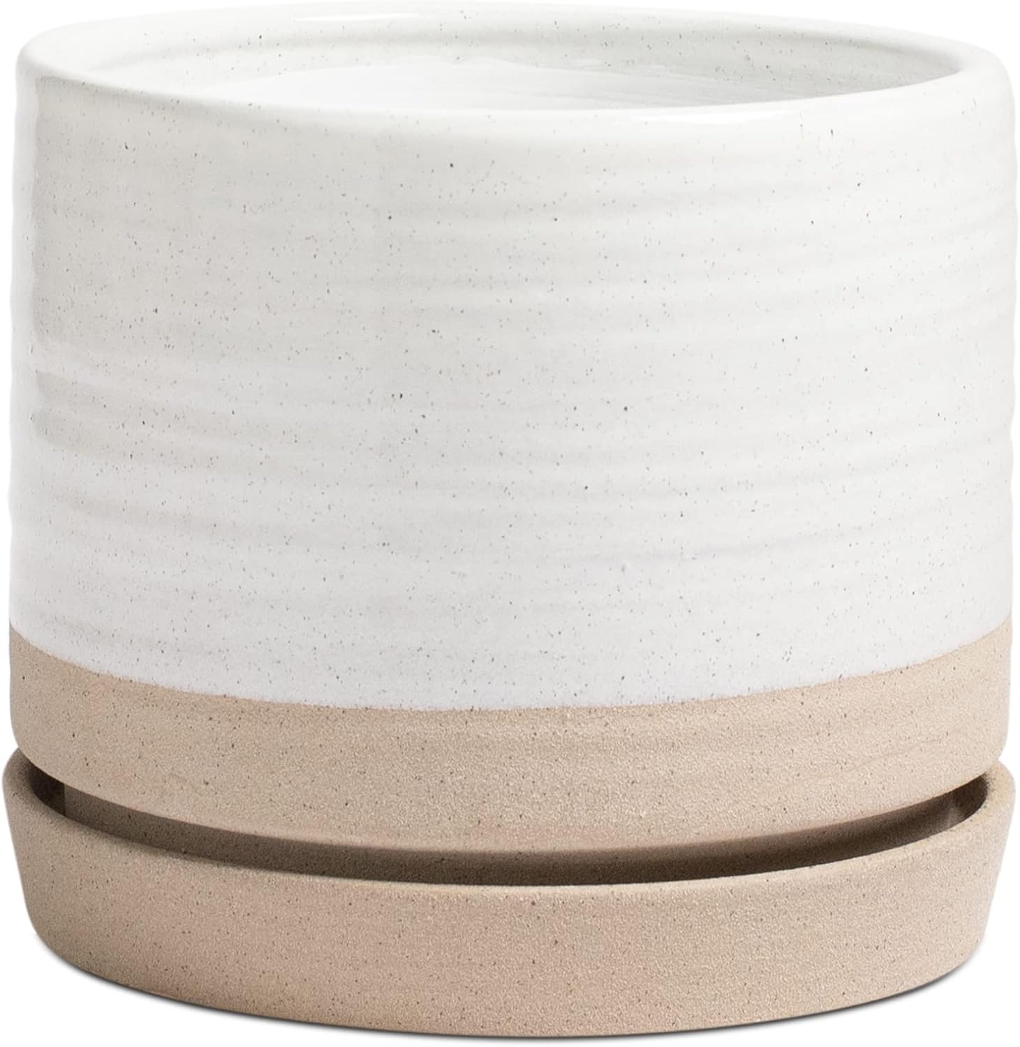 8 Inch Pots for Plants, Ceramic Planter Pot with Drainage Hole & Saucer, Indoor or Outdoor Cylinder