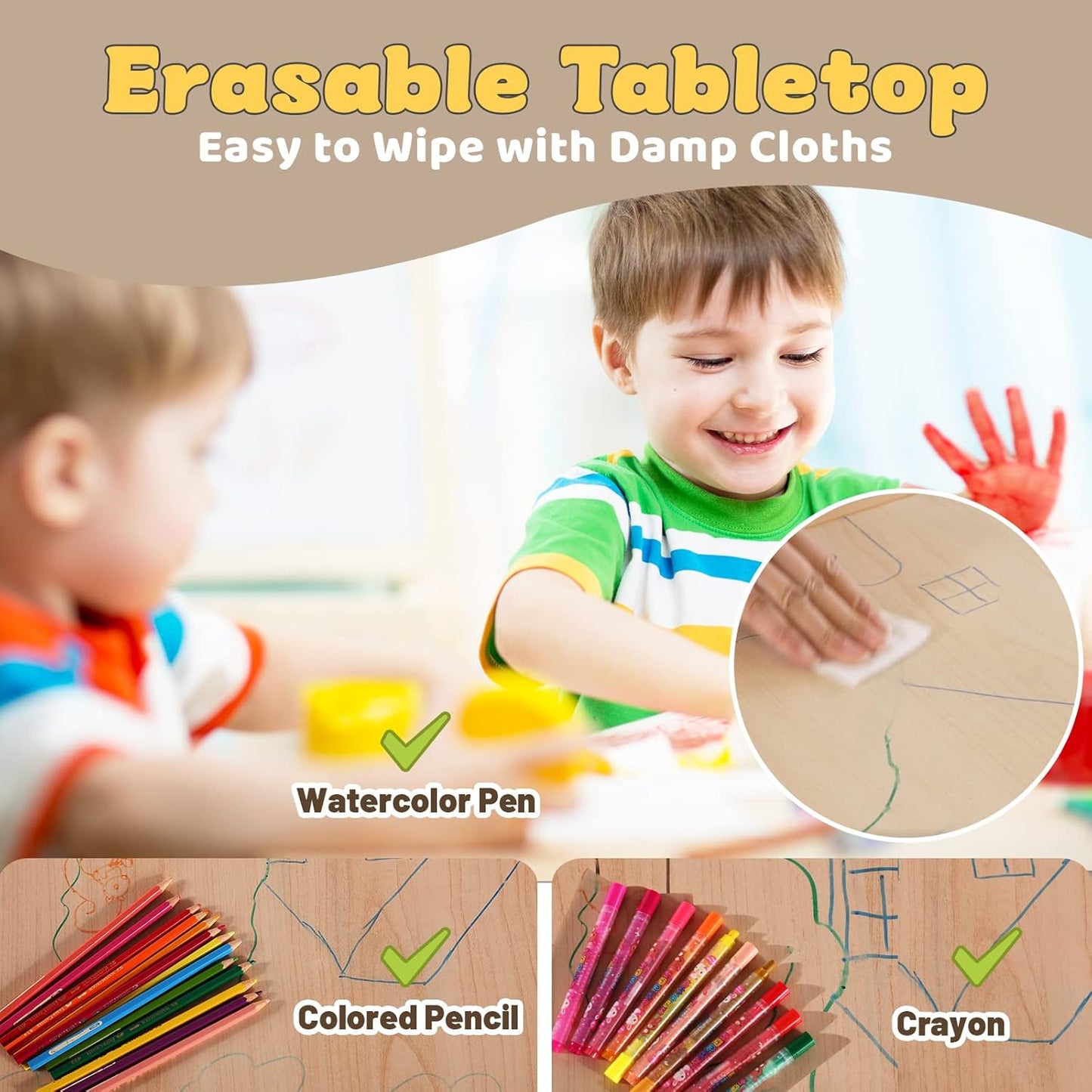 FUNLIO Kids Table and 4 Chairs Set for Ages 3-8, Height Adjustable Toddler Table and Chair Set