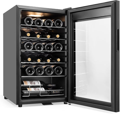 24 Bottles Wine Cooler Refrigerator, Small Wine Fridge Mini Wine Fridge Countertop with Glass Door