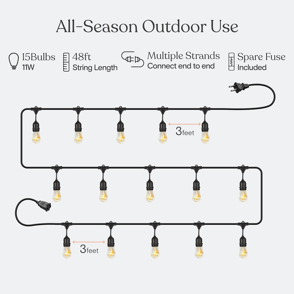 Brightech Ambience Pro Incandescent Outdoor String Lights - Commercial Grade Waterproof Patio