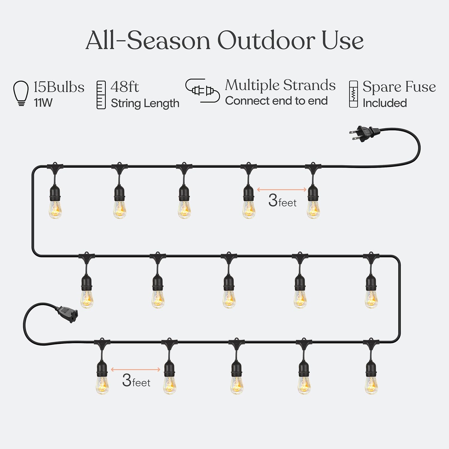 Brightech Ambience Pro Incandescent Outdoor String Lights - Commercial Grade Waterproof Patio