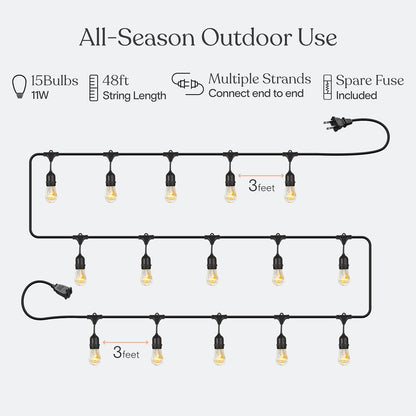 Brightech Ambience Pro Incandescent Outdoor String Lights - Commercial Grade Waterproof Patio