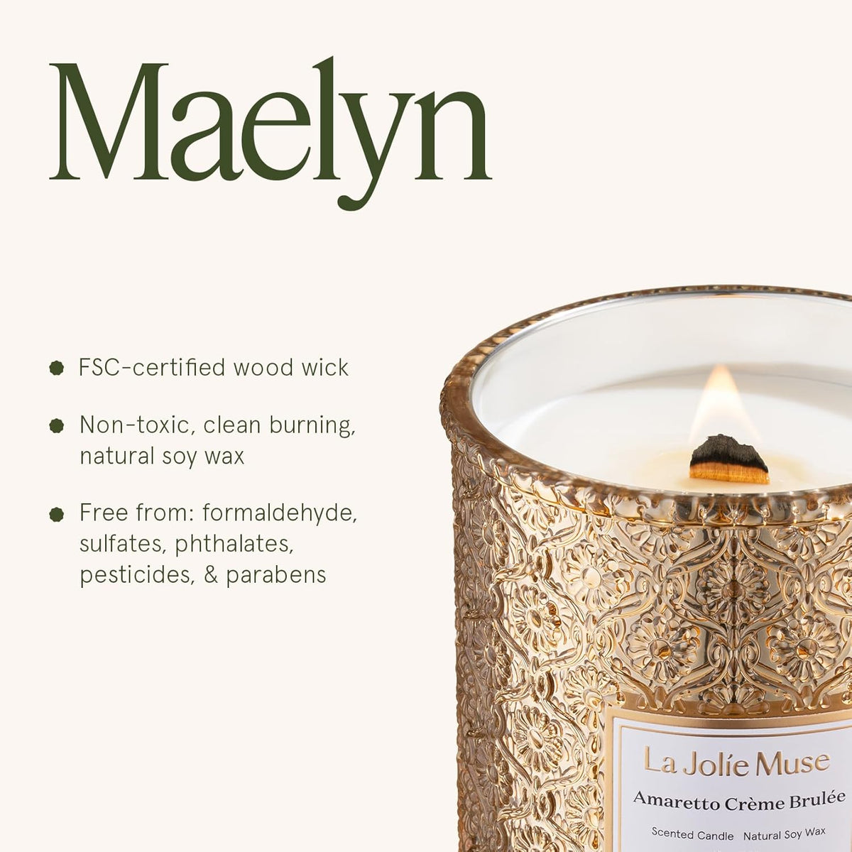 LA JOLIE MUSE Fall Candle | Amaretto Crème Brûlée – Almond Liqueur, Dry Fruit & Caramel | 19 oz