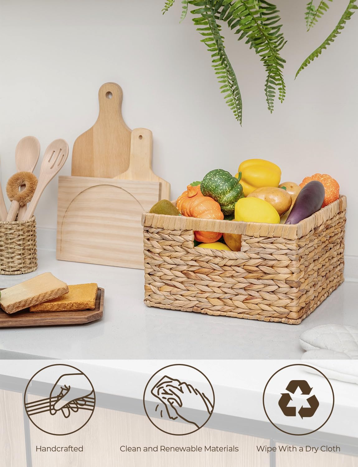 StorageWorks Wicker Storage Basket, Large and Small Baskets, Water Hyacinth Basket for Organizing