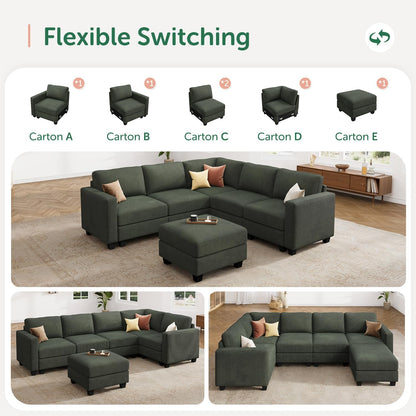 HONBAY Corduroy Modular Sectional Couch with Storage L-Shaped Sectional Couches for Living Room 6