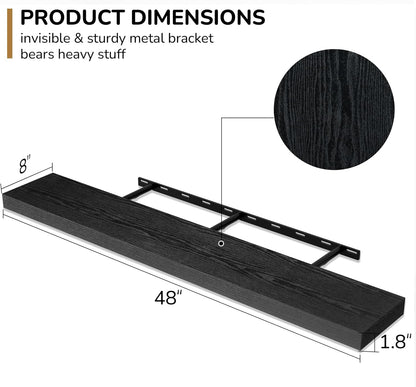 Fun Memories 48 Inch Floating Shelves - Fireplace Mantel Shelf - Deep Wall Mounted Wood Storage
