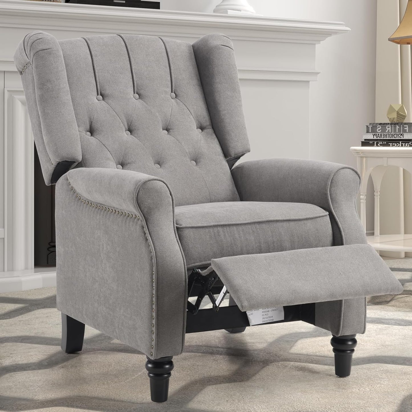 EBELLO 2 Pcs Pushback Recliner Chairs, Fabric Armchair Push Back Recliner with Rivet Decoration