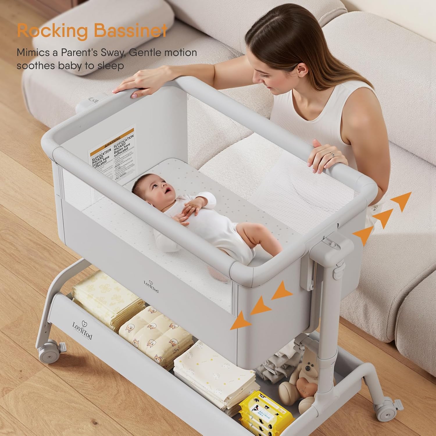 3-in-1 Baby Bassinet, Rocking Bassinet, Bedside Bassinet for Baby, Stable and Secure Bassinet