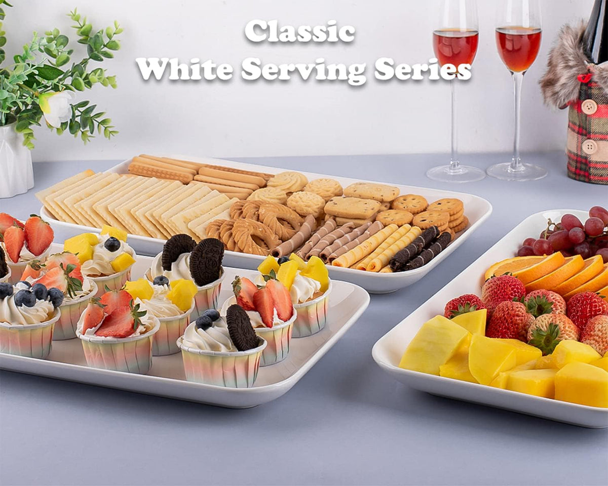 Delling 16 inch Serving Platter Set, White Porcelain Platters for Serving Food, Large Serving Trays