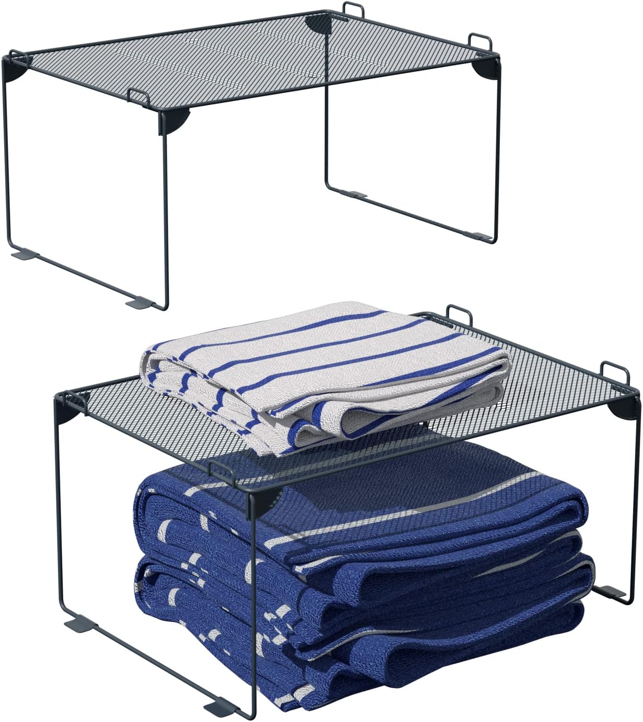 Neudeco Stackable Cabinet Shelf Organizer - 2 Pack Metal Mesh Stacking Shelves for Kitchen, Closet