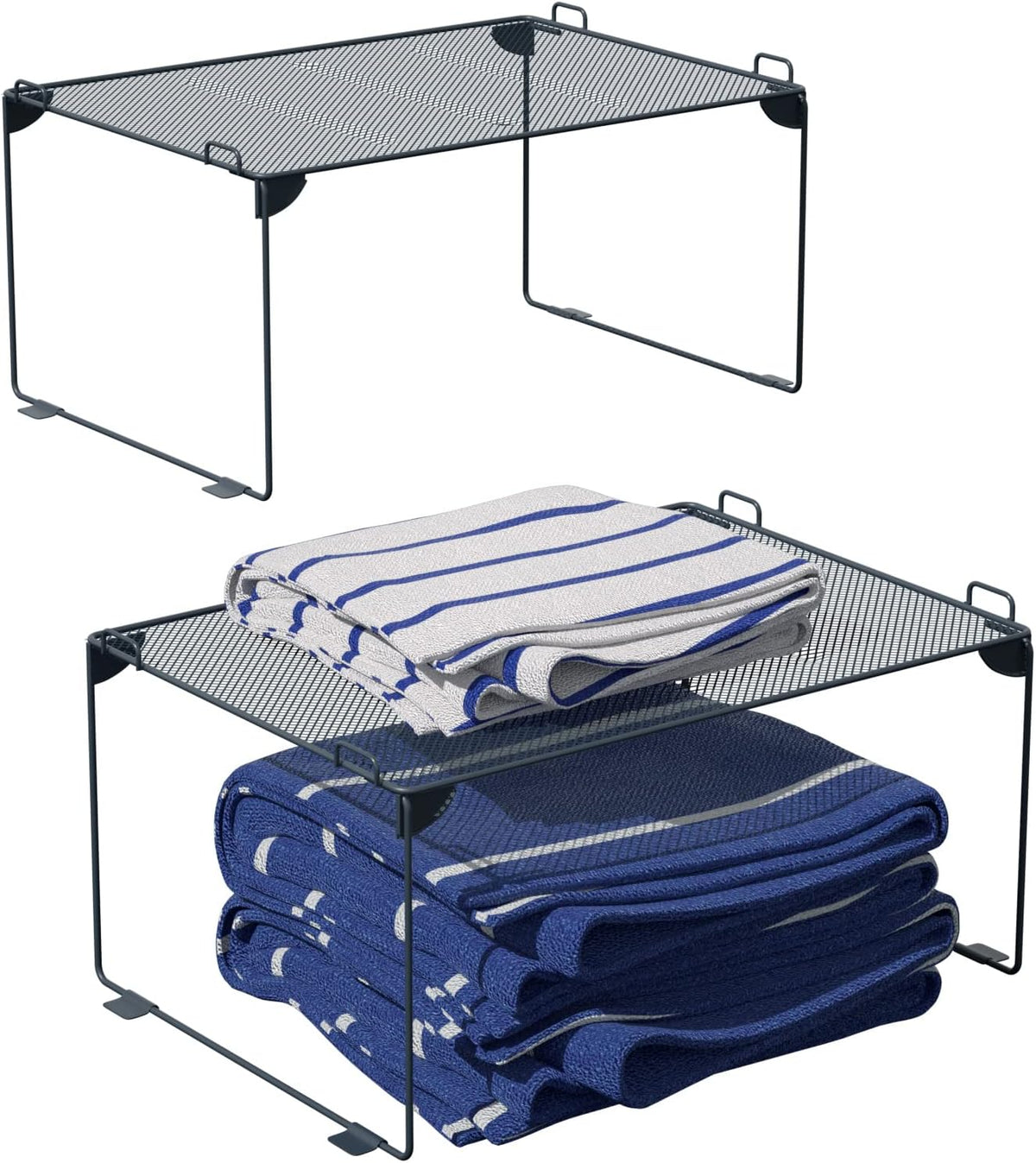 Neudeco Stackable Cabinet Shelf Organizer - 2 Pack Metal Mesh Stacking Shelves for Kitchen, Closet