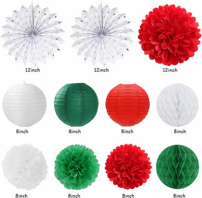 Red White Green Mexican Christmas Birthday Party-Decorations - 21pcs Happy Banner,Paper Lanterns
