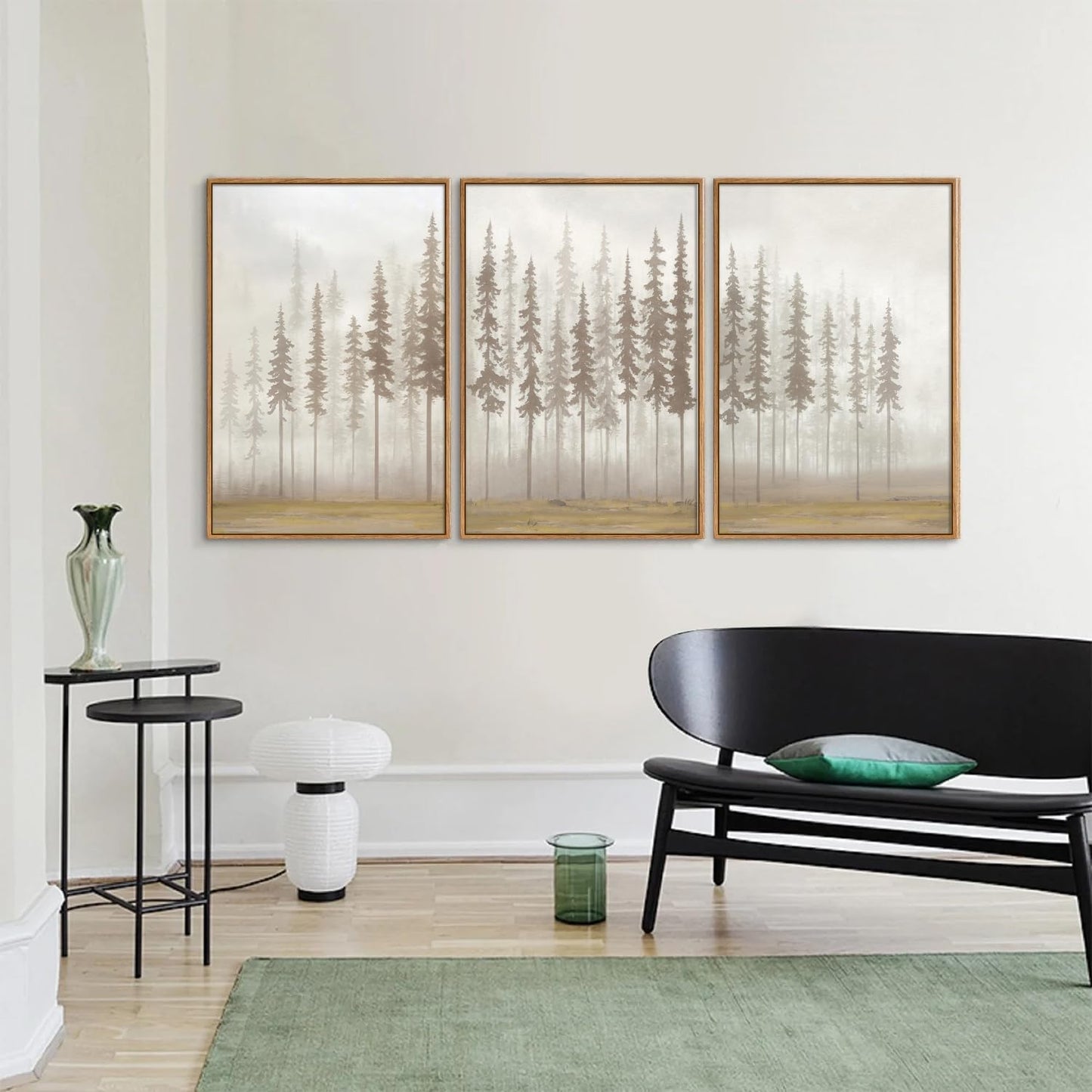SIGNINART Large Pine Tree Framed Canvas Wall Art Set, Foggy Forest Landscape Wall Decor, Modern