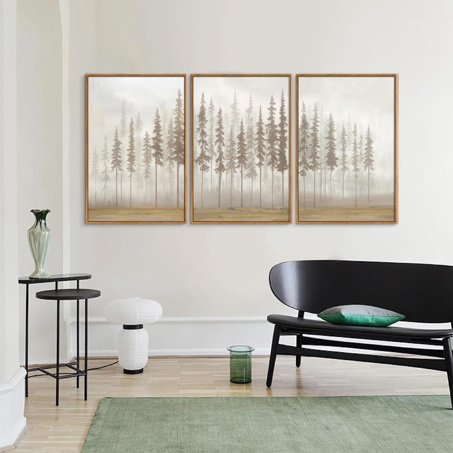 SIGNINART Large Pine Tree Framed Canvas Wall Art Set, Foggy Forest Landscape Wall Decor, Modern