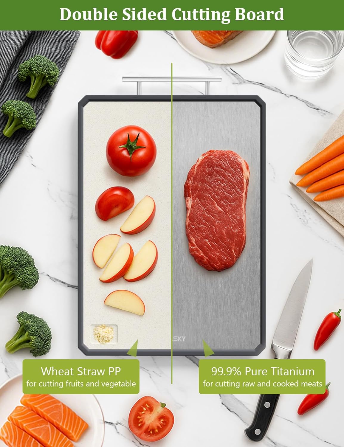 Titanium Cutting Boards for Kitchen, 2 in 1 Metal Cutting Board for Chopping Meat/Vegetables