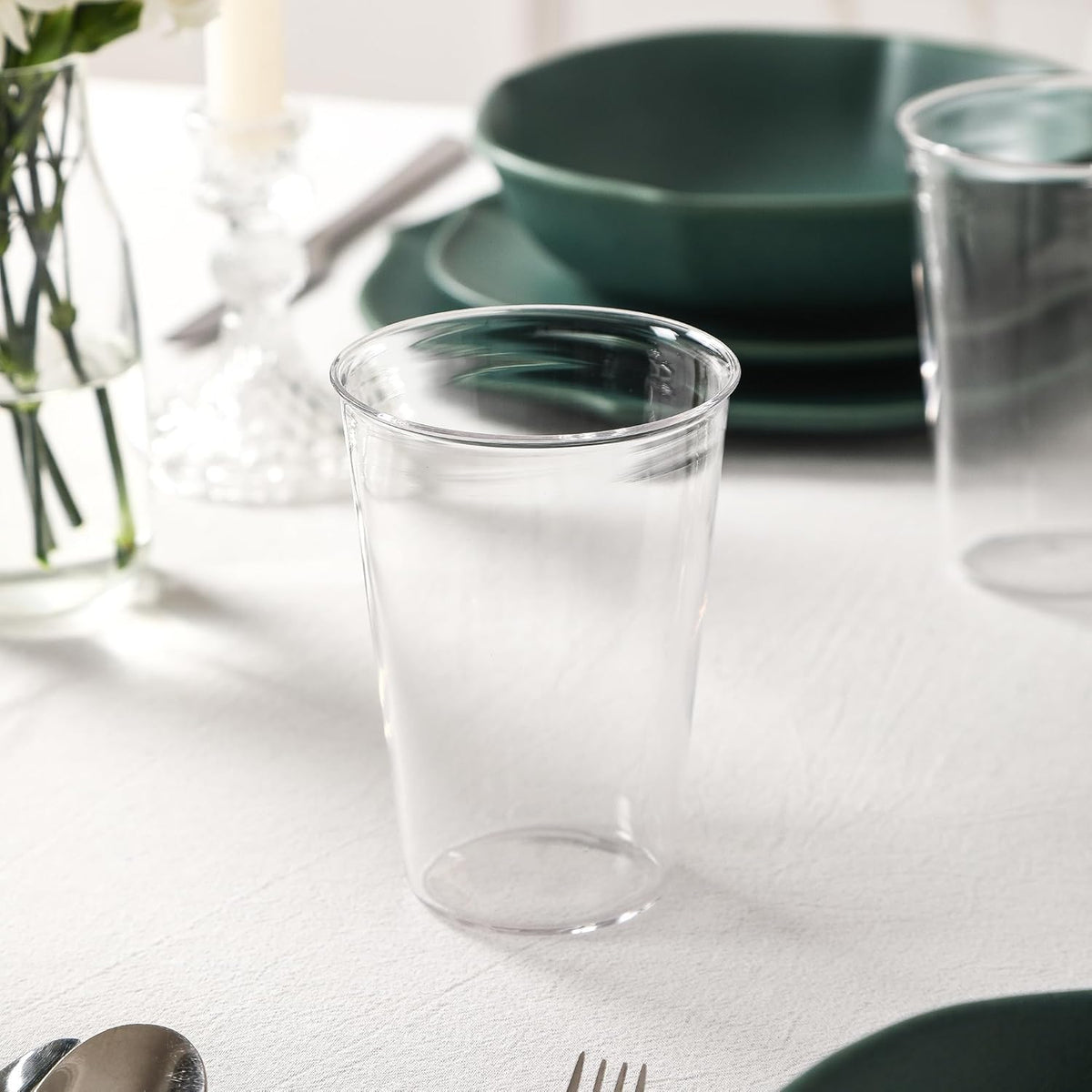 Stone Lain Baskerville 16-Piece Dinnerware Set Stoneware, Borosilicate Glass, Green