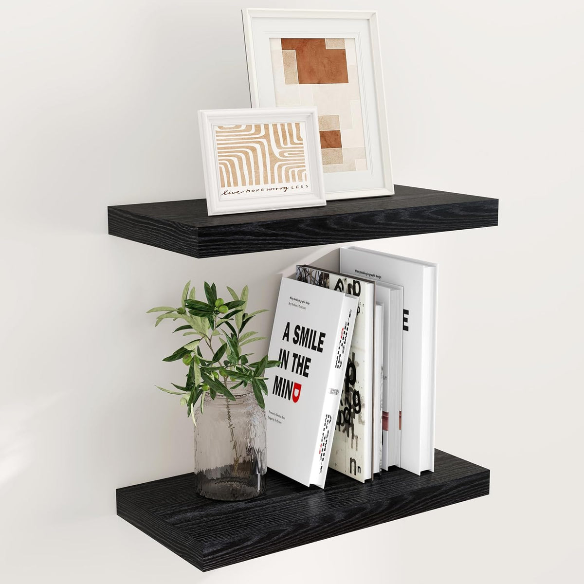 Fun Memories Black Floating Shelves 16 Inch Long, 9 Inch Deep Wall Shelf for Bathroom, 16 x 9