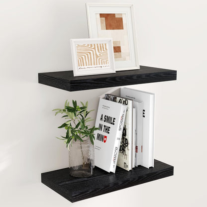 Fun Memories Black Floating Shelves 16 Inch Long, 9 Inch Deep Wall Shelf for Bathroom, 16 x 9
