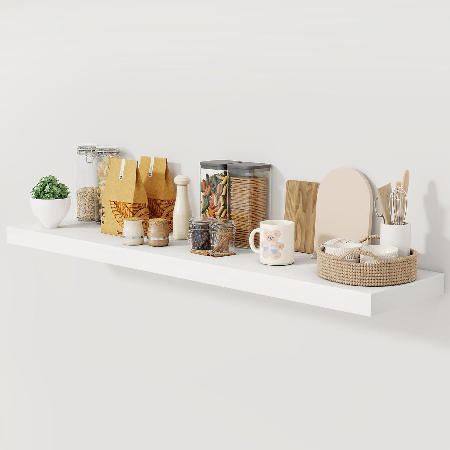 Fun Memories White Floating Shelves 55 Inch Long, 12 Inch Deep Floating Shelves for Wall, 55 x 12