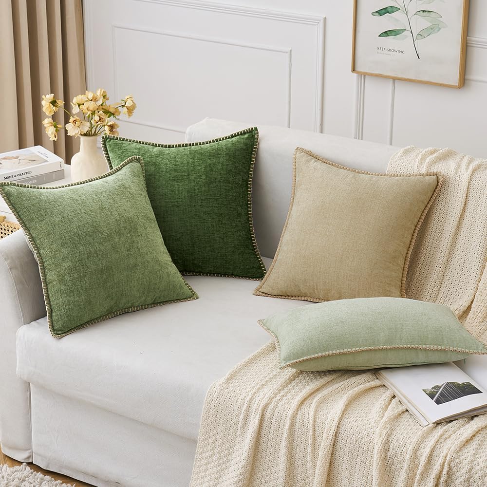 MIULEE Pack of 2 Christmas Pillow Covers 26x26 Inch Moss Green Farmhouse Decorative Throw Pillow