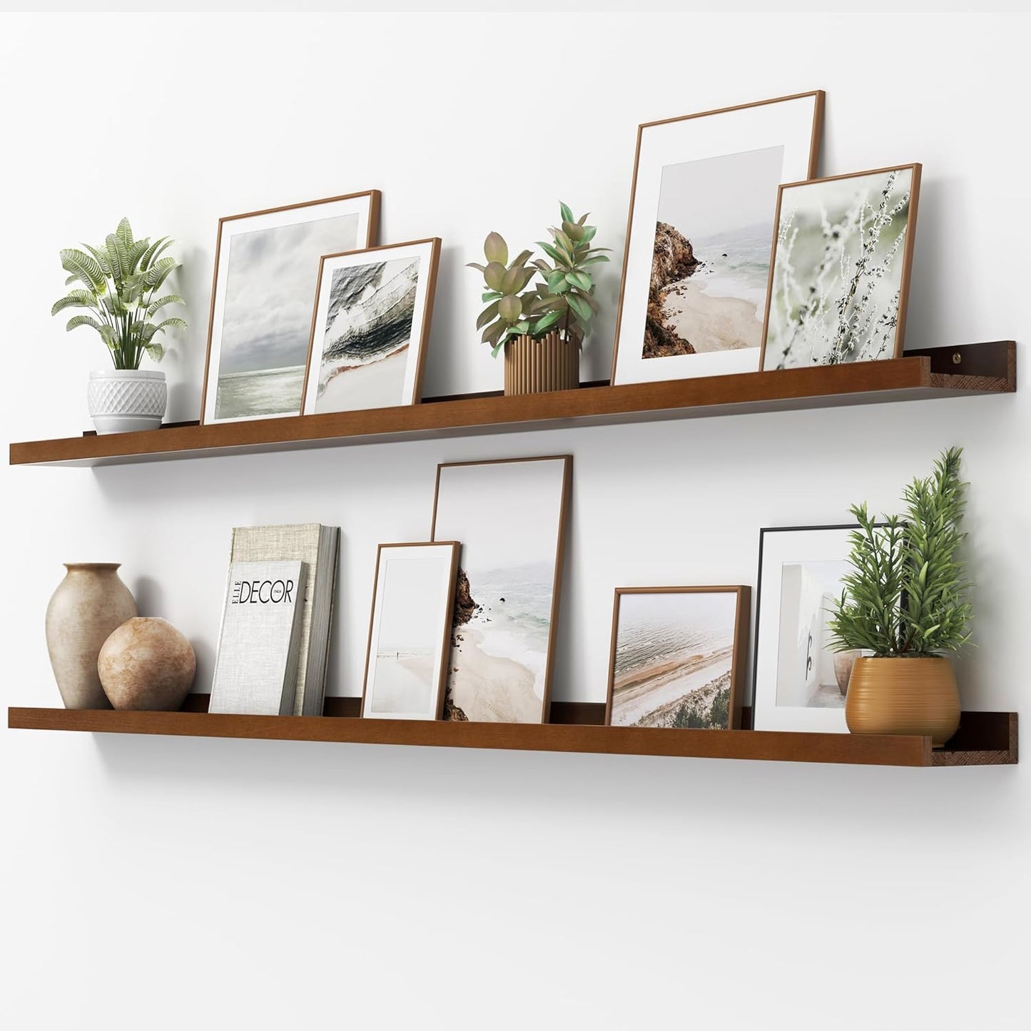 Picture Ledge Shelf, Floating Shelves Set of 2, Solid Pine Wood 72'' Long Large Nursery Book