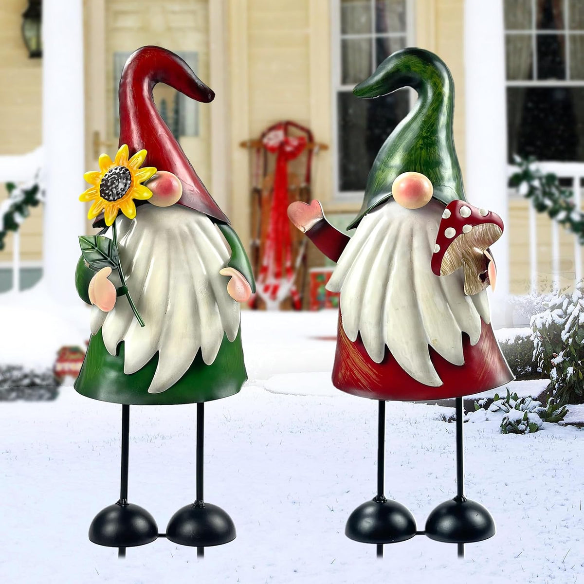 HONGLAND Metal Gnome Yard Art Outdoor Gnomes Garden Statue 18 Inch Gnome Figurine Decorative Stakes