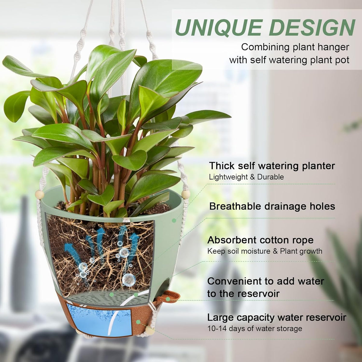 41.5 Inch Macrame Plant Hanger Indoor Outdoor with 12 Inch Flower Pot, Hanging Planter for Plants