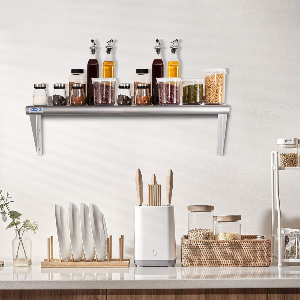 HARDURA Stainless Steel Shelf 18" x 48", 385lb Commercial Shelves Wall Mount Metal Shelving with