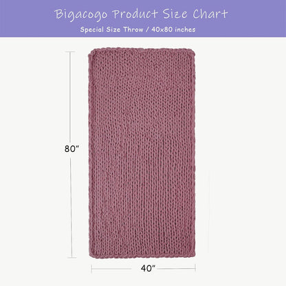Bigacogo Chunky Knit Throw Blanket for Couch, 40x80 inches, 100% Hand Knitted with Thick Jumbo