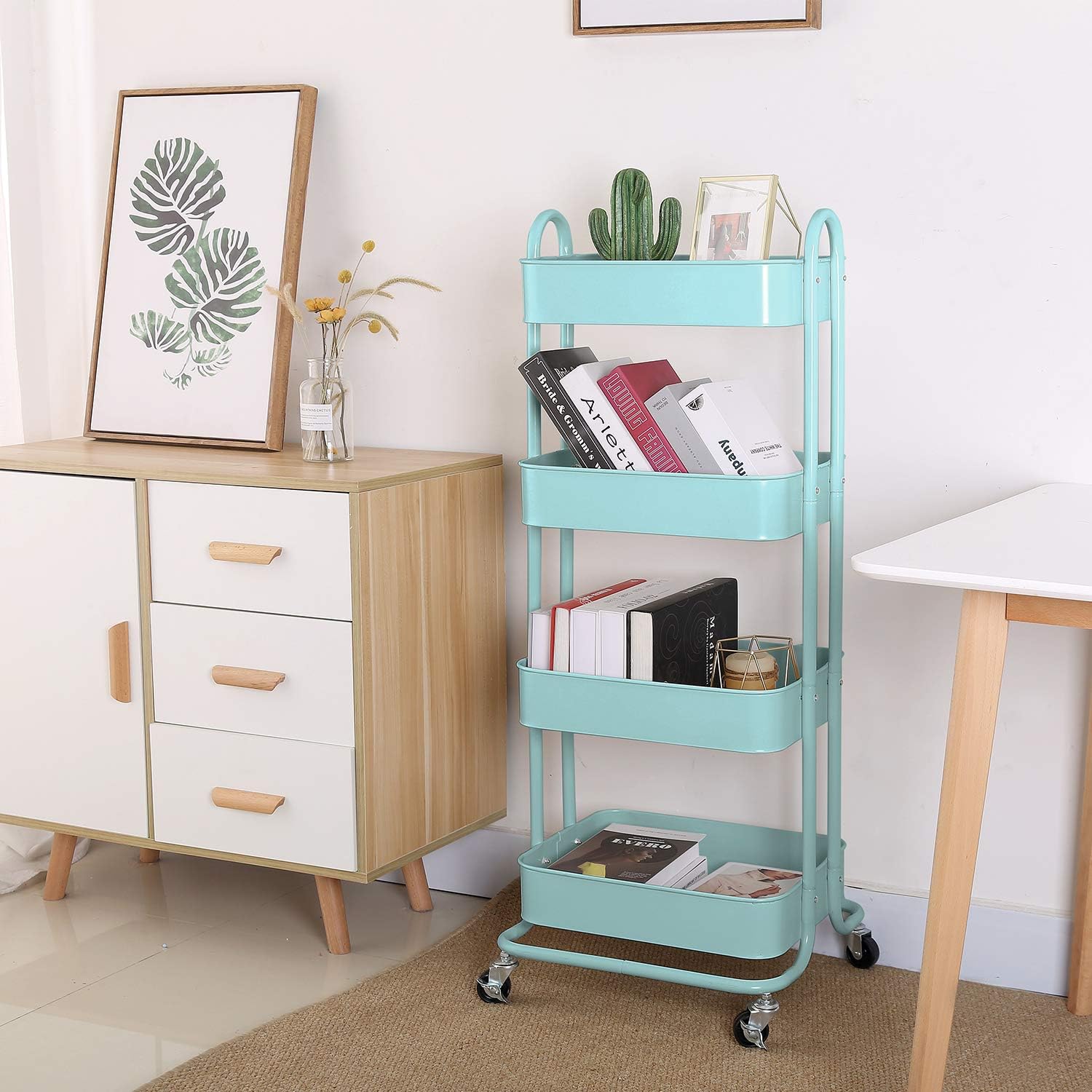 Melody House 4-Tier Metal Mesh Utility Rolling Cart Storage Organizer Shelf Rack with Lockable