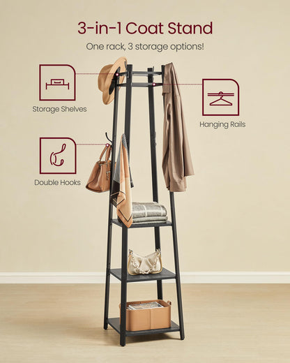 VASAGLE Coat Rack Freestanding, Hall Tree with 4 Shelves