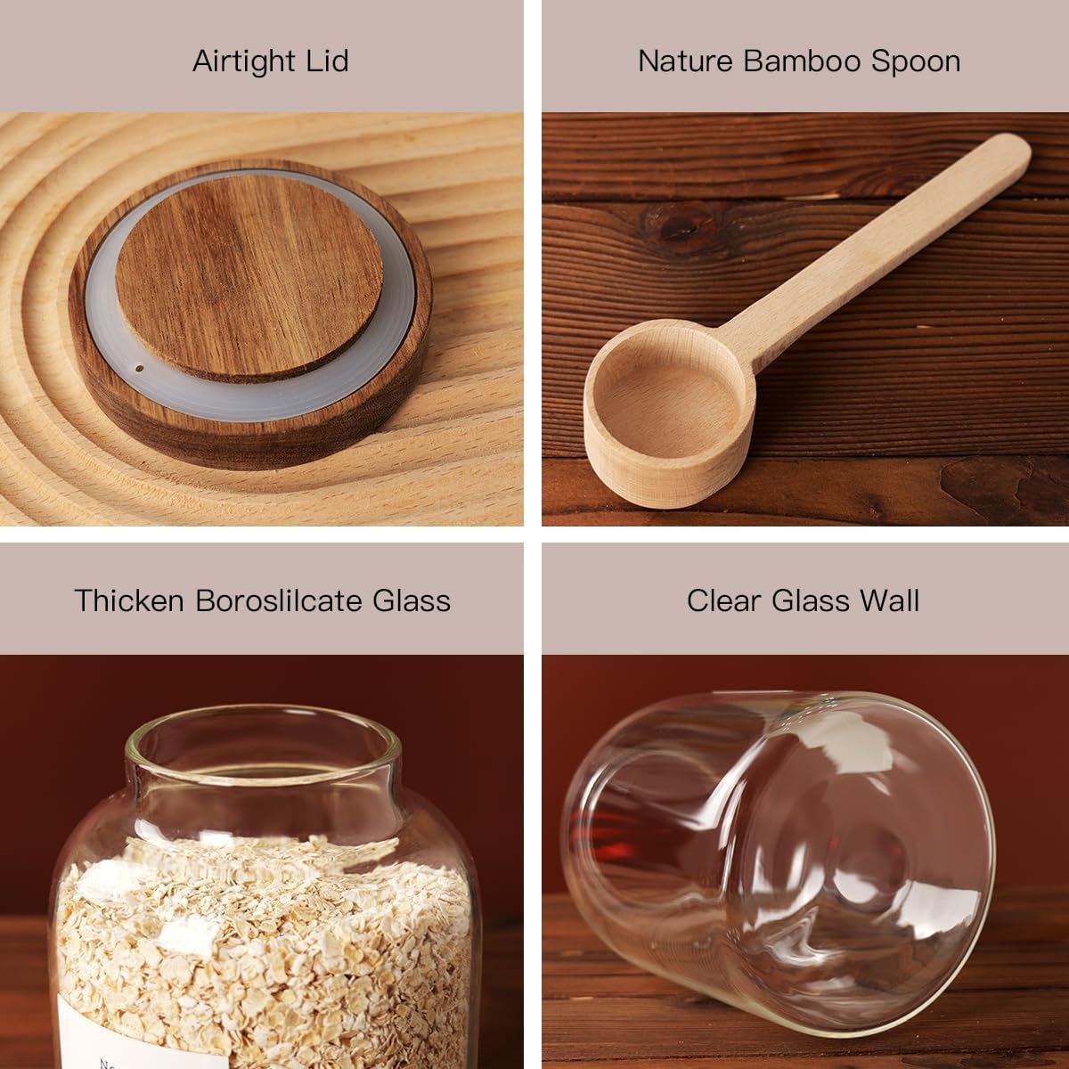2 PCS Large Glass Jar with Airtight Lid, Glass Food Storage Jars for Tea,Spice,Cereal