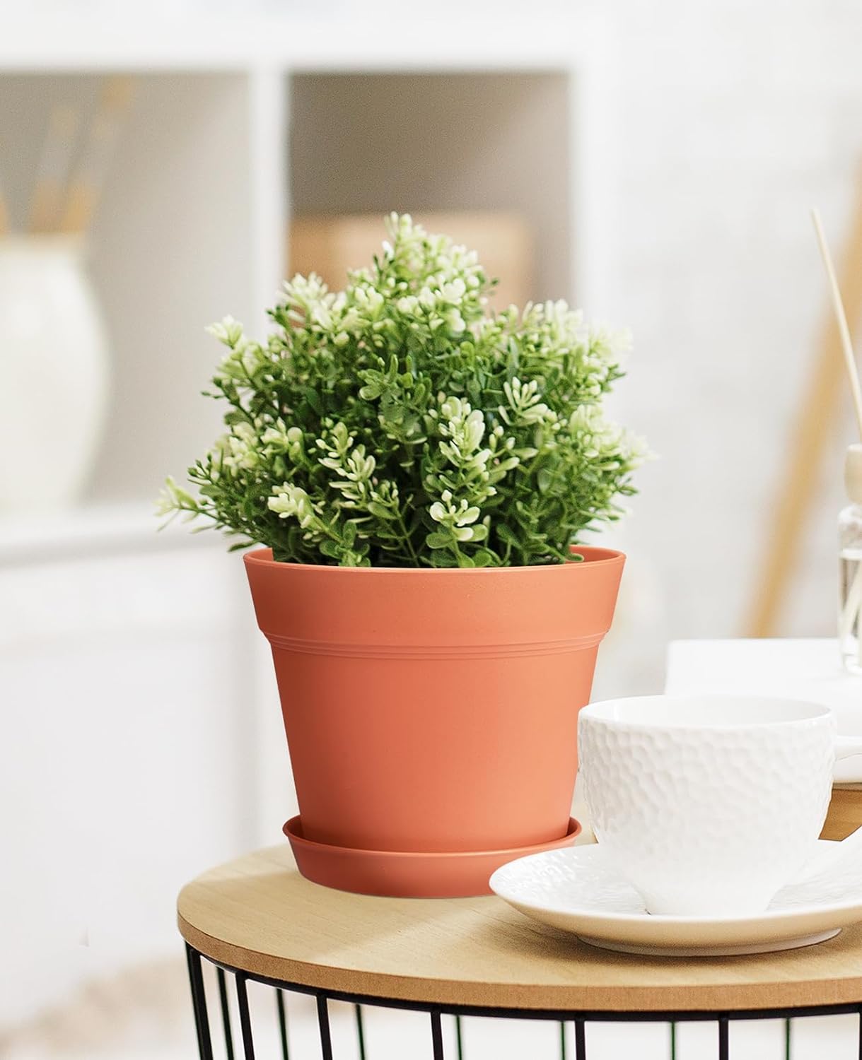 homenote Pots for Plants, 15 Pack 6 Inch Plastic Planters with Multiple Drainage Holes and Tray