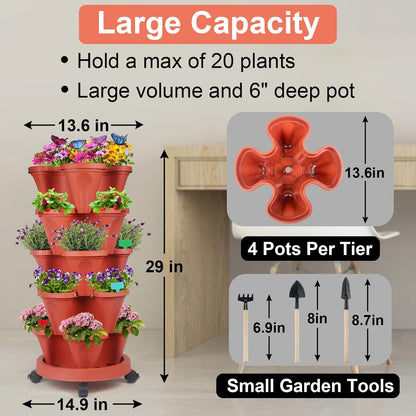 DUNCHATY Stackable Planter, Vertical Strawberry Planter with Garen Tool Set, Self Watering Garden