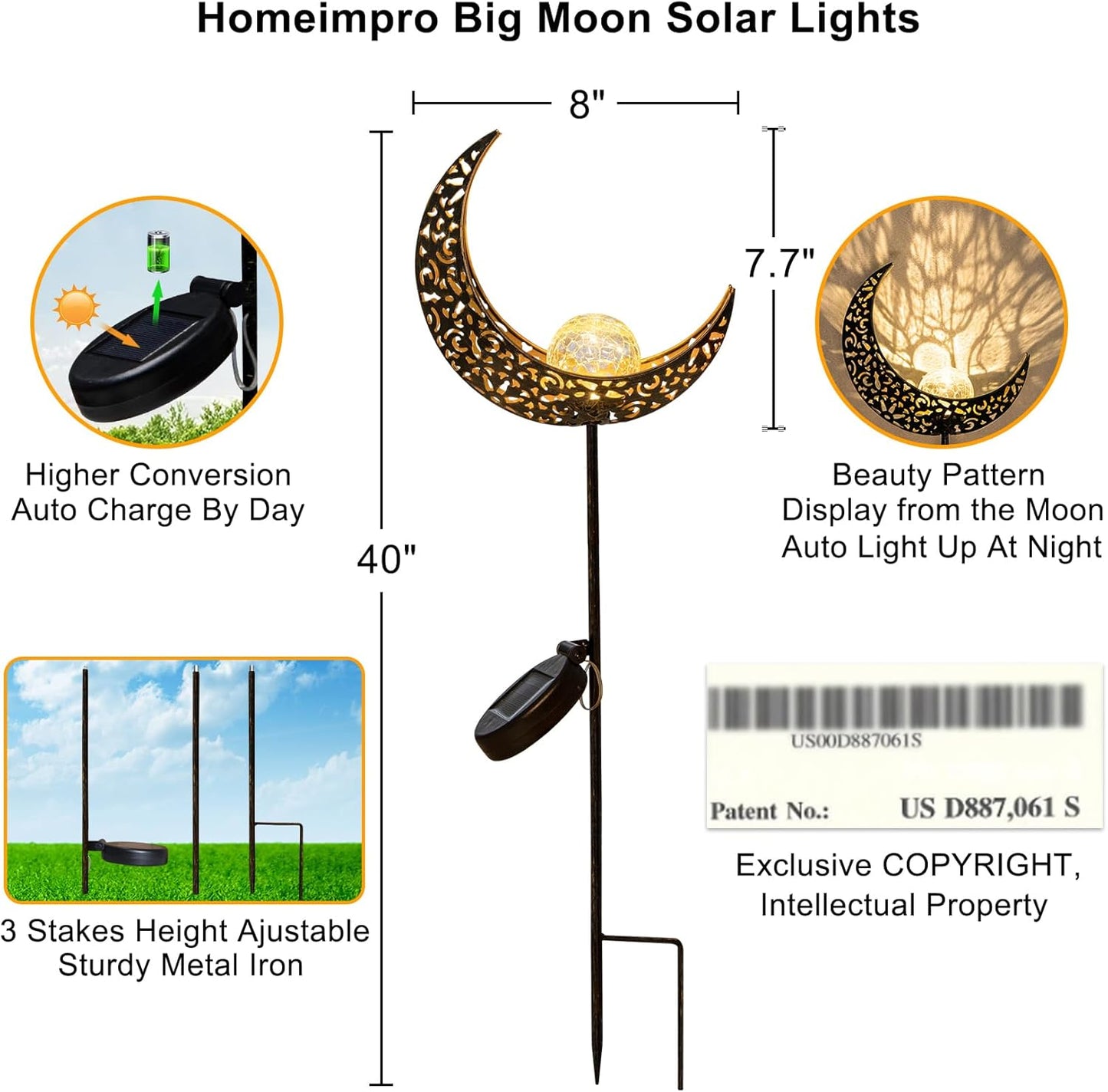 Homeimpro Moon Solar Lights Outdoor Garden Decor Gifts for Mom Women,Waterproof Stakes Yard