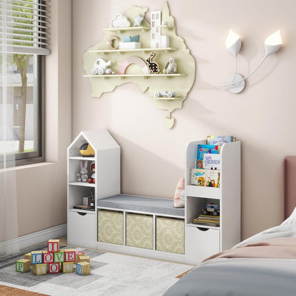 Vabches Kids Bookcase and Bookshelf with Reading Nook, Multifunctional Bookcase with 7 Storage