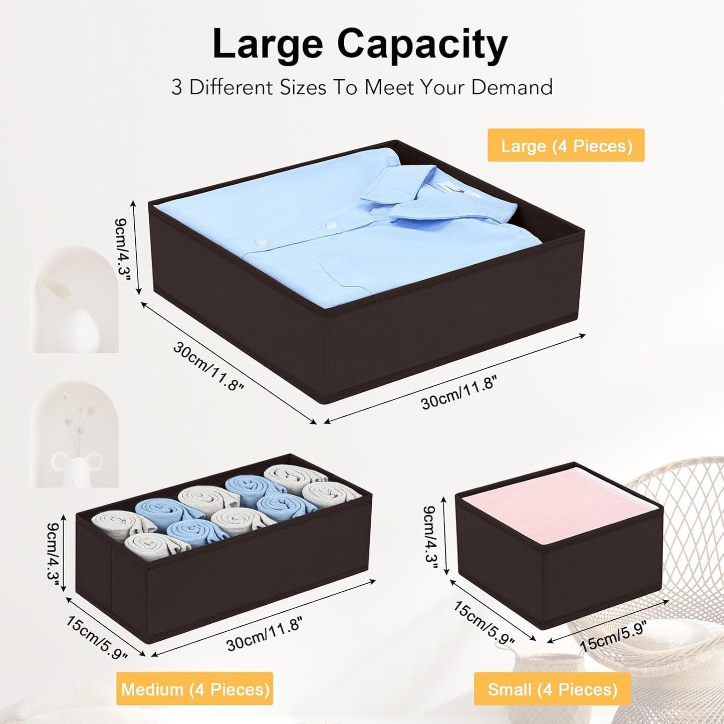 DIMJ Drawer Organizer 15 Pack - Foldable Baby Organizers and Storage & Dresser Organizer for