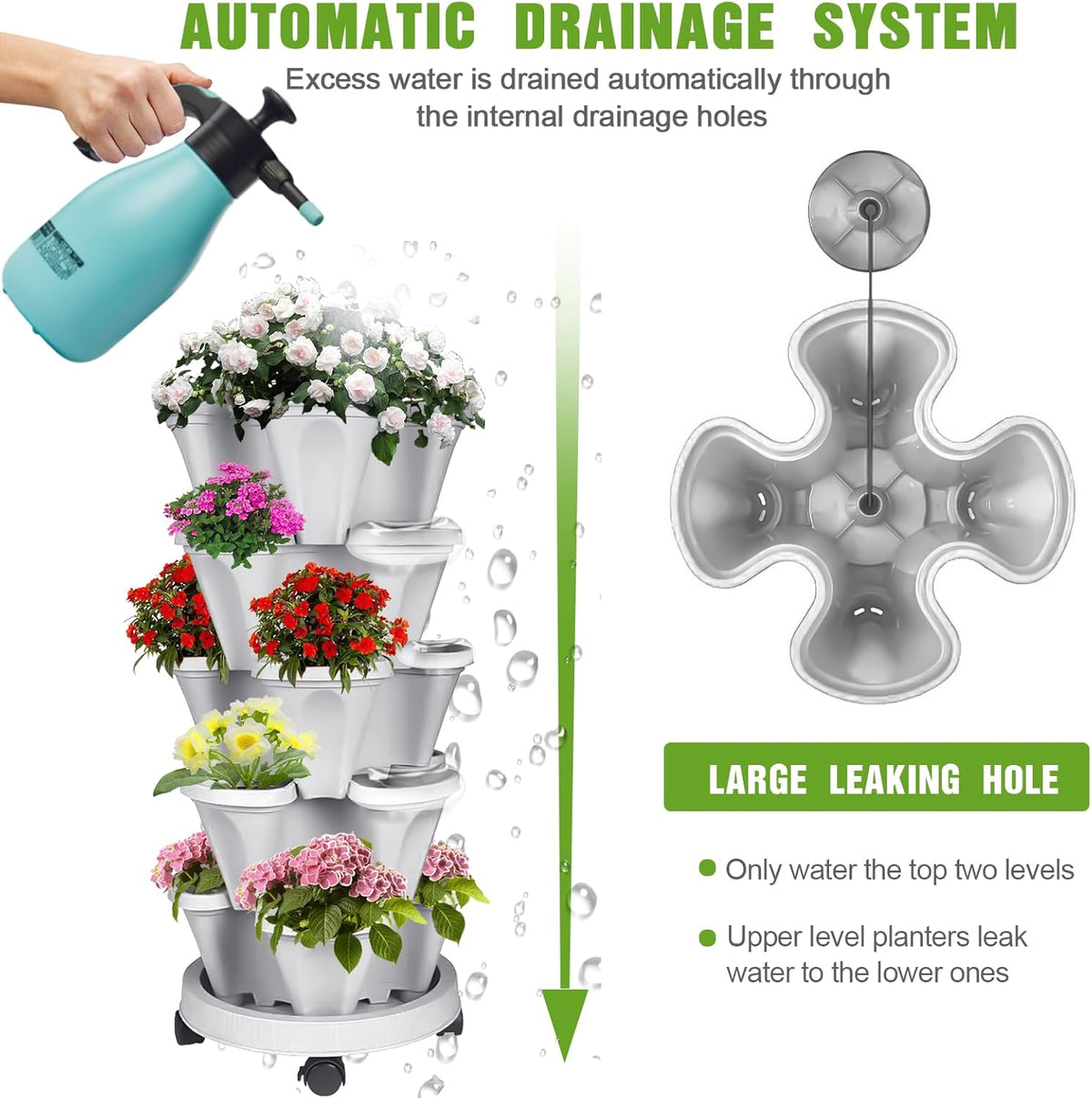 Vertical Strawberry Planter 5 Tier Stackable Tower Herb Planters-Stacking Garden Outdoor Planter