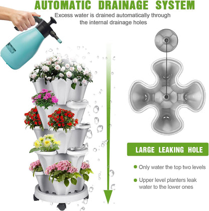 Vertical Strawberry Planter 5 Tier Stackable Tower Herb Planters-Stacking Garden Outdoor Planter