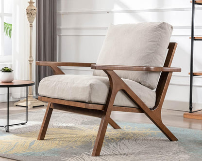 HNY Set of 2 Mid Century Accent Chair, Faux Leather Upholstered Armchair with Wood Frame and Canvas