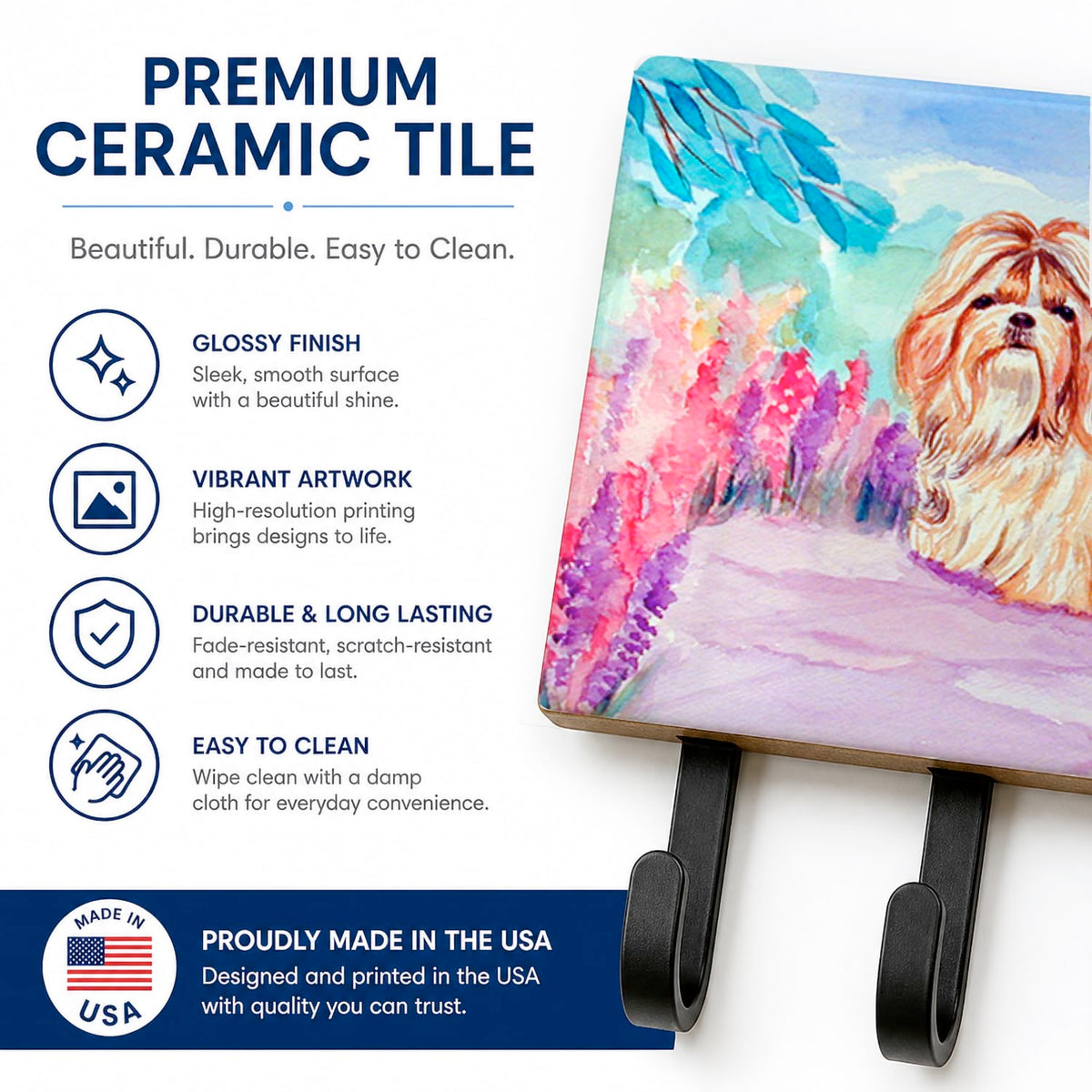 Caroline's Treasures 7136TH68 Shih Tzu Leash or Key Holder, Wall Hooks, Key Hooks Holder, Coat Rack
