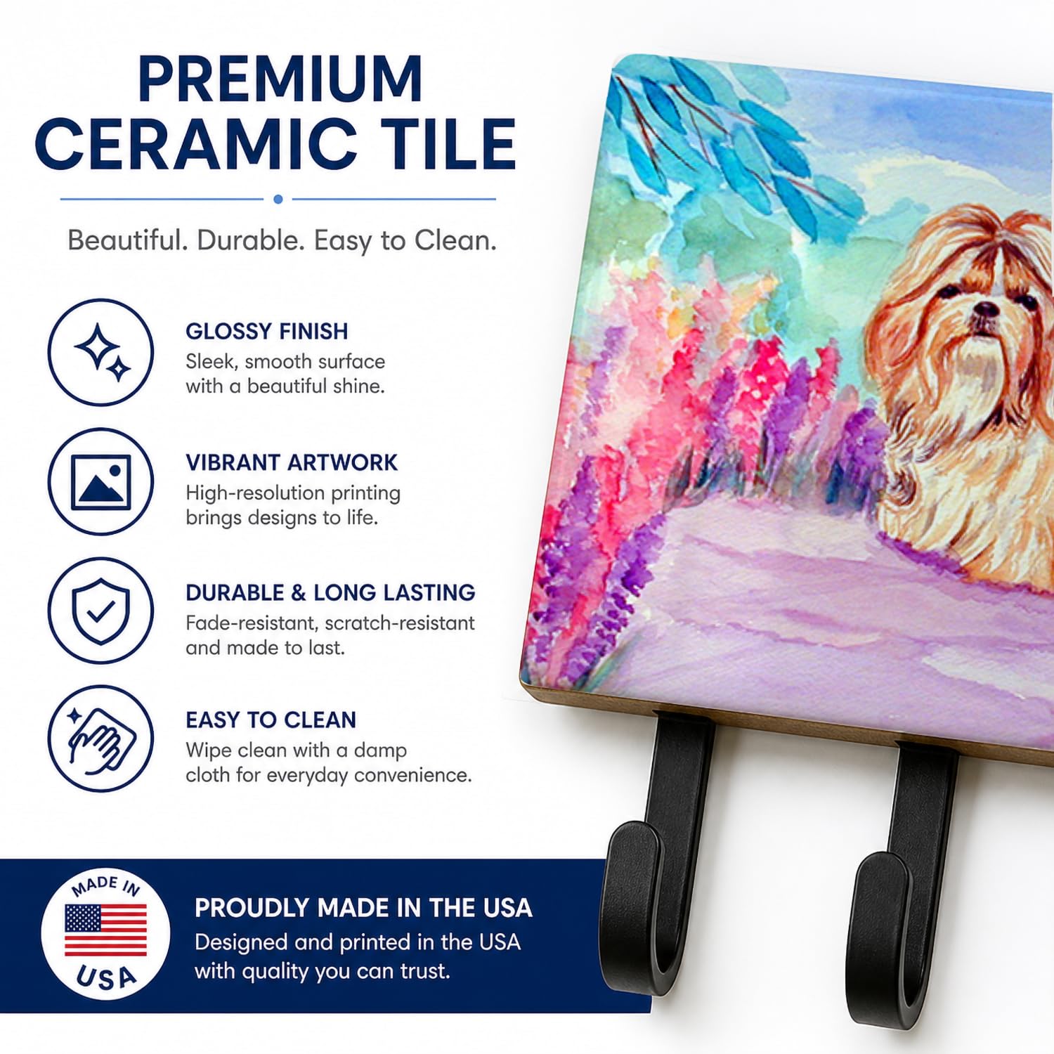 Caroline's Treasures 7136TH68 Shih Tzu Leash or Key Holder, Wall Hooks, Key Hooks Holder, Coat Rack