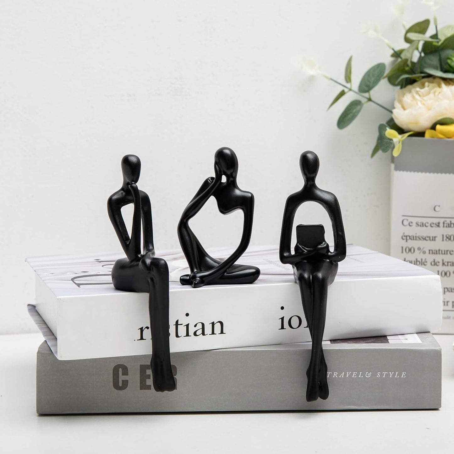 Home Decor Thinker Statue Accents, Set of 3 Thinker Sculptures Office Decor Modern Abstract Resin