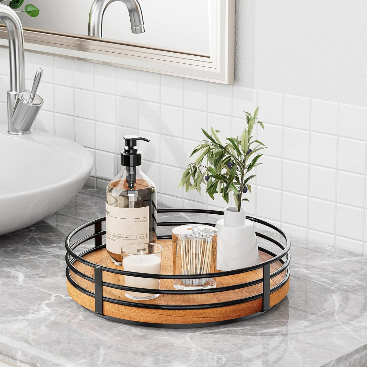 10" Lazy Susan Turntable Organizer - Wood Round Lazy Susan for Cabinet Kitchen Countertop Dining